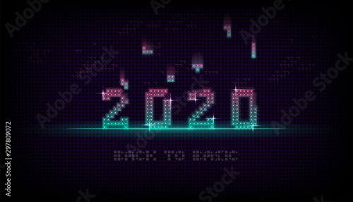 Happy new year 2020 Banner in Tetris Game Style, Back to basic Style