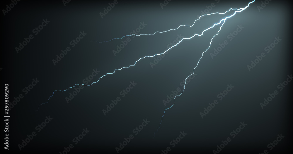 Lightning strikes on a black background with realistic reflections Lightning strikes on a black background with realistic reflections