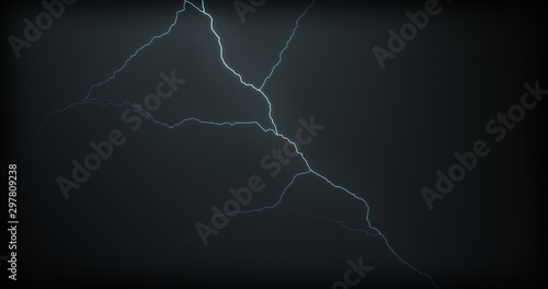 Lightning strikes on a black background with realistic reflections