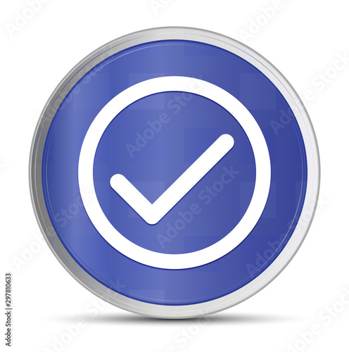 Check box icon prime blue round button vector illustration design silver frame push button