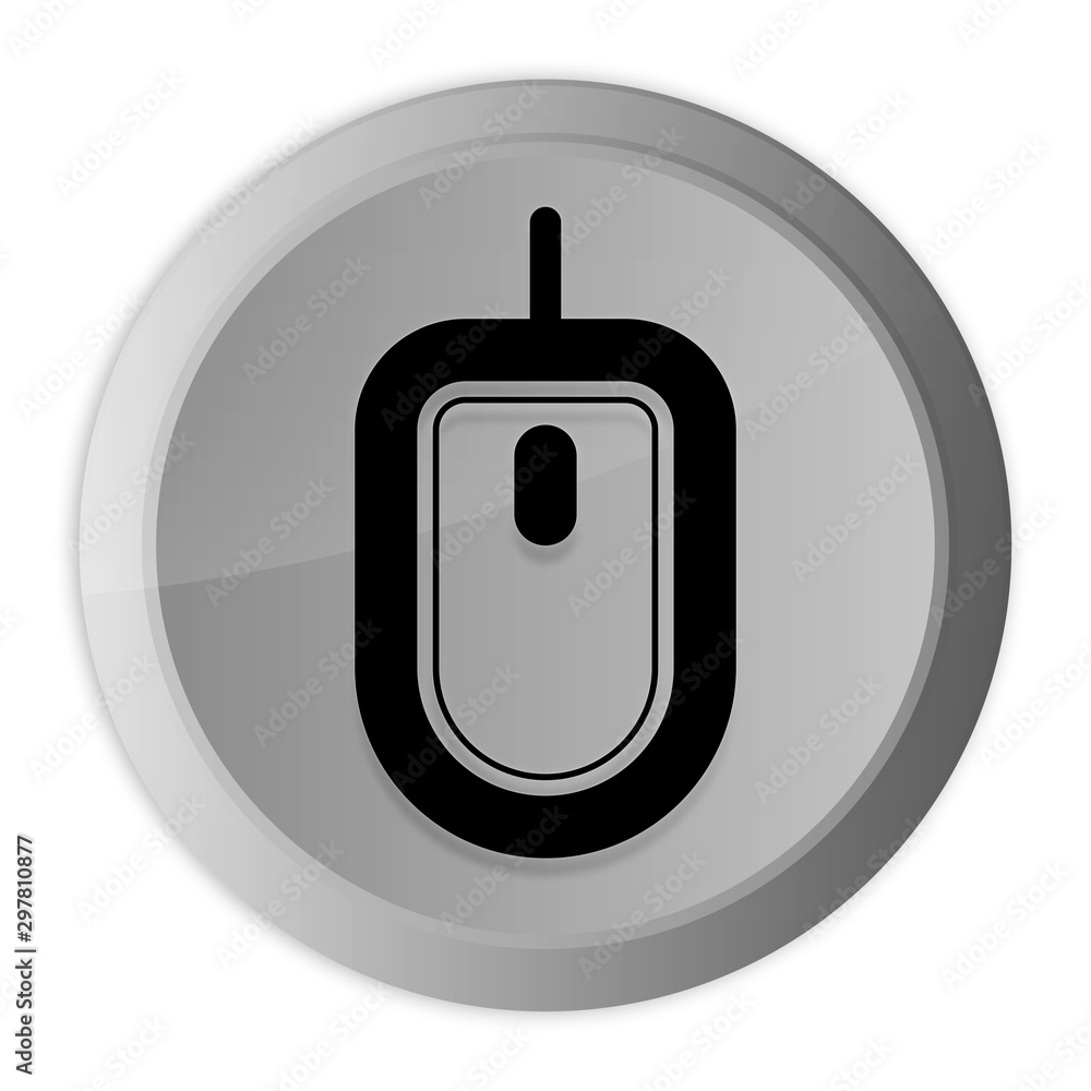 Mouse icon metal silver round button metallic design circle isolated on white background black and white concept illustration Mouse icon metal silver round button metallic design circle isolated on white background black and white concept illustration