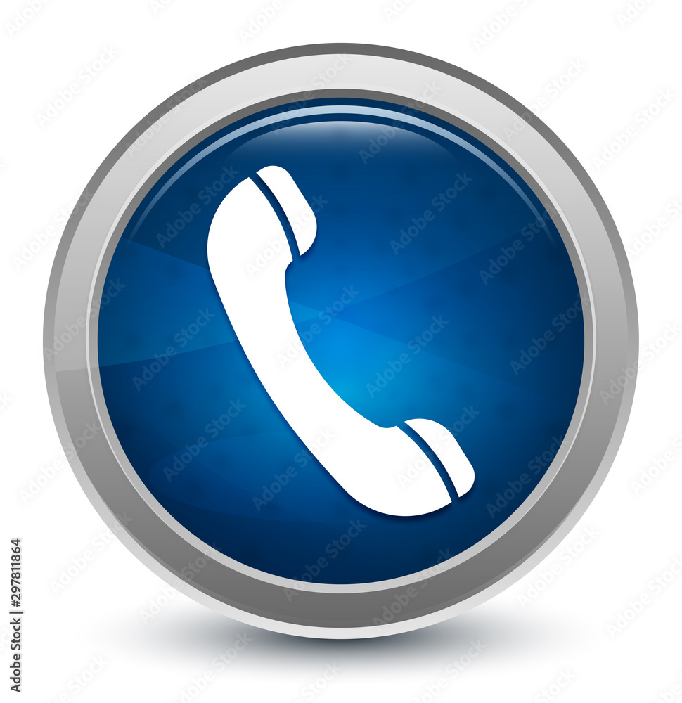 Phone icon starburst shiny blue round button illustration design concept Phone icon starburst shiny blue round button illustration design concept