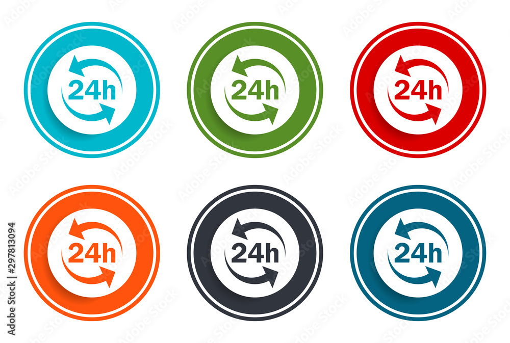 24 hours update icon flat vector illustration design round buttons collection 6 concept colorful frame simple circle set 24 hours update icon flat vector illustration design round buttons collection 6 concept colorful frame simple circle set