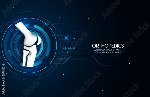 Medical orthopedic abstract background. Treatment for orthopedics traumatology of knee bones and joints injury. Medical presentation, hospital. Vector illustration