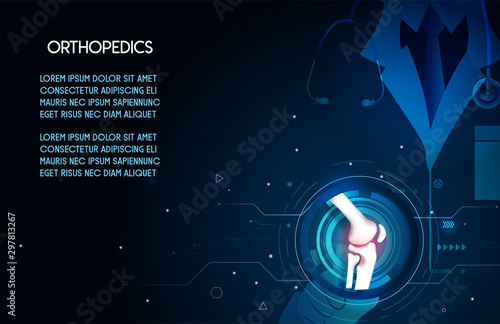 Medical orthopedic abstract background. Treatment for orthopedics traumatology of knee bones and joints injury. Medical presentation, hospital. Vector illustration photo