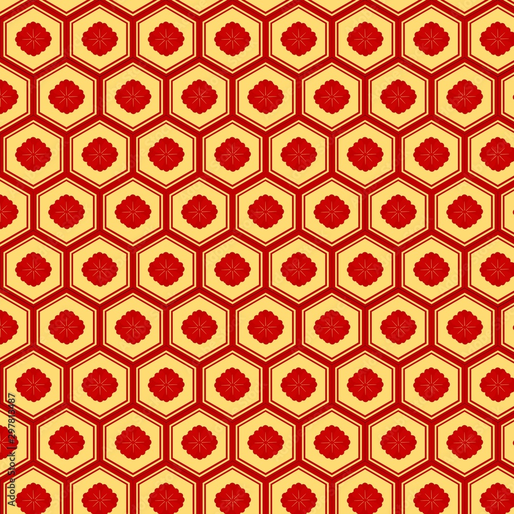 Red Chinese flowers pattern on gold background