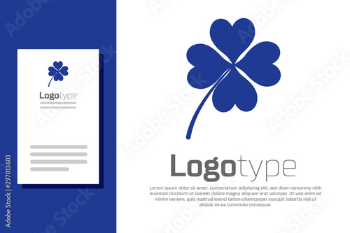 Blue Four leaf clover icon isolated on white background. Happy Saint Patrick day. Logo design template element. Vector Illustration