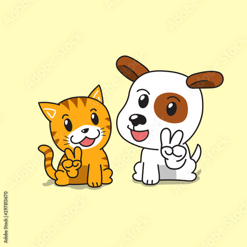 Vector cartoon character cute cat and dog for design.