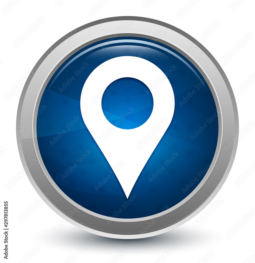 Location pin icon starburst shiny blue round button illustration design concept Location pin icon starburst shiny blue round button illustration design concept