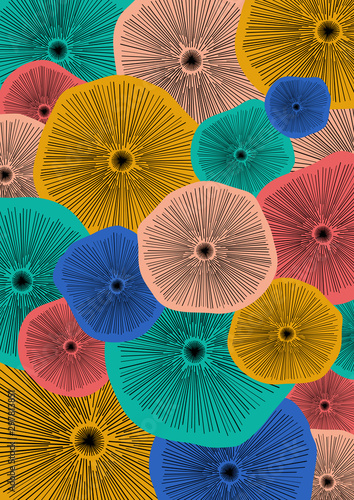 Abstract colorful flowers and line pattern background