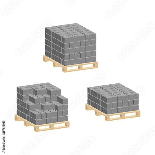 Set of Cement blocks for construction on pallets.Isometric and 3D view.