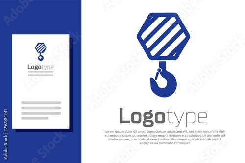 Blue Industrial hook icon isolated on white background. Crane hook icon. Logo design template element. Vector Illustration