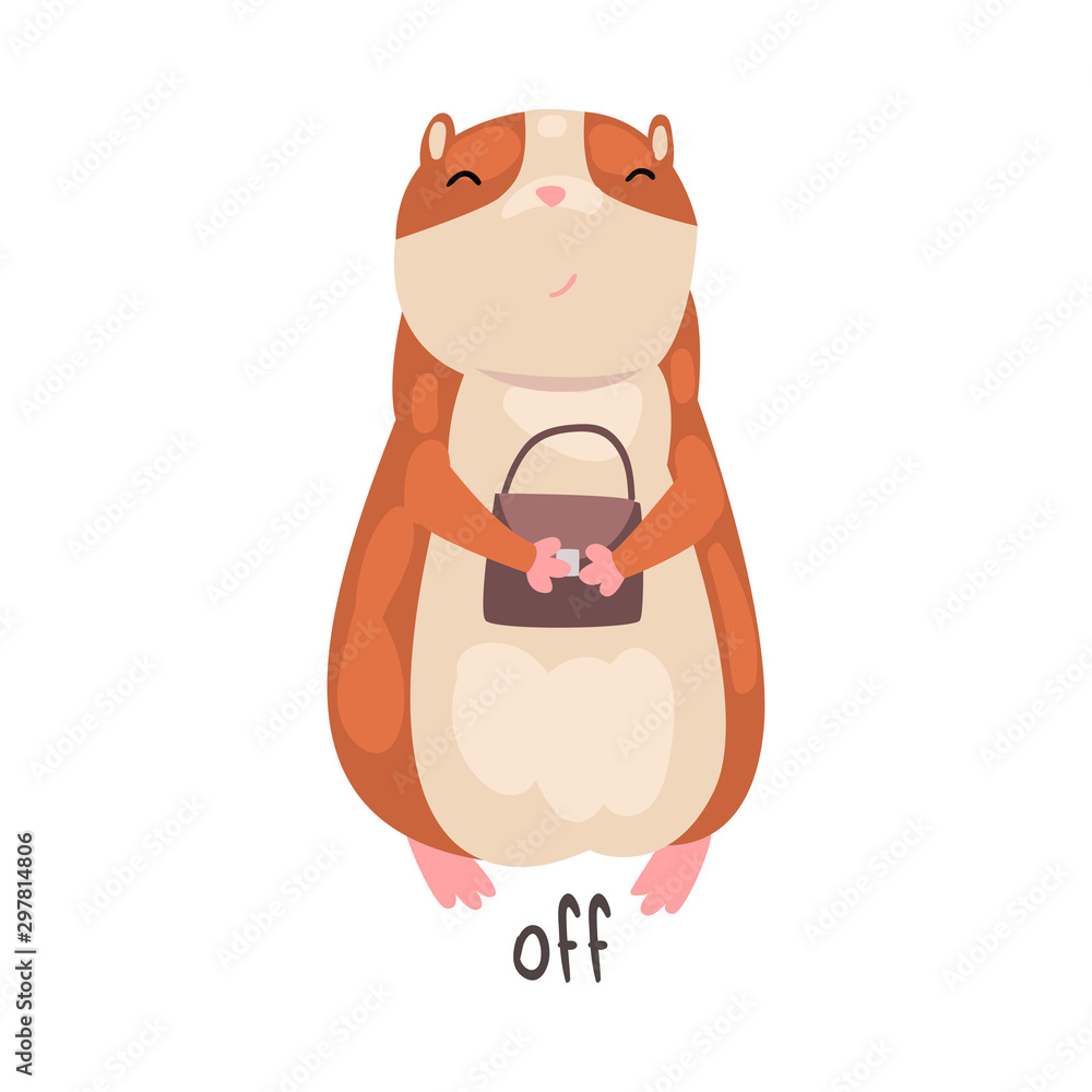 Off English Language Preposition and Cute Hamster Character, Educational Visual Material for Children Education Vector Illustration Off English Language Preposition and Cute Hamster Character, Educational Visual Material for Children Education Vector Illustration
