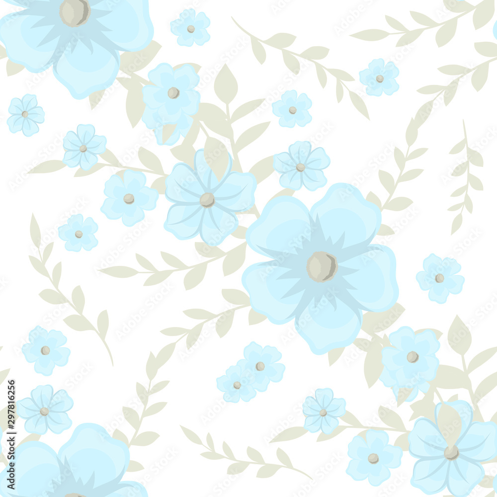 Floral blue pattern with flowers and leaves Floral blue pattern with flowers and leaves