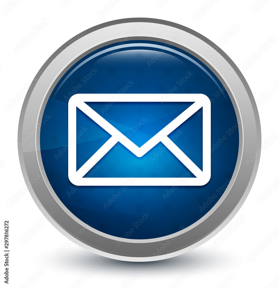 Email icon starburst shiny blue round button illustration design concept Email icon starburst shiny blue round button illustration design concept