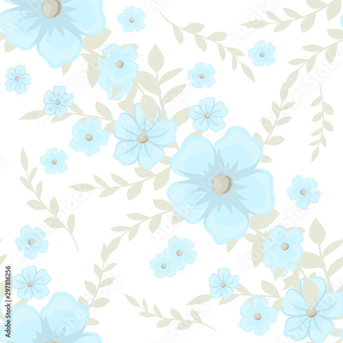 Floral blue pattern with flowers and leaves