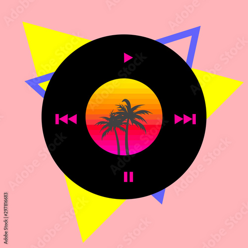 Tropical sunset vinyl icon for party poster