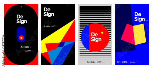 Cover and Poster Design Template for Magazine. Trendy Abstract Colorful Geometric and Curve Vector Illustration Collage with Typography for Cover, book, social media story, and Page Layout Design.