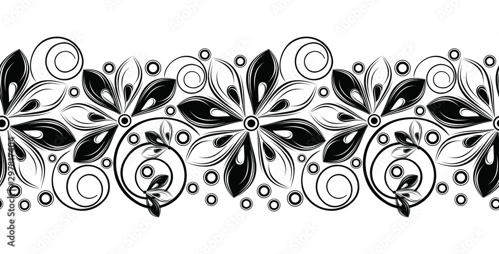 Seamless black and white creative flower border Stock Vector | Adobe Stock