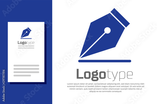 Blue Fountain pen nib icon isolated on white background. Pen tool sign. Logo design template element. Vector Illustration