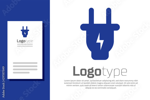 Blue Electric plug icon isolated on white background. Concept of connection and disconnection of the electricity. Logo design template element. Vector Illustration