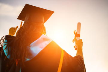 Graduates wear a black hat to stand for congratulations on graduation