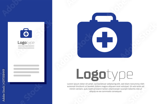 Blue First aid kit icon isolated on white background. Medical box with cross. Medical equipment for emergency. Healthcare concept. Logo design template element. Vector Illustration