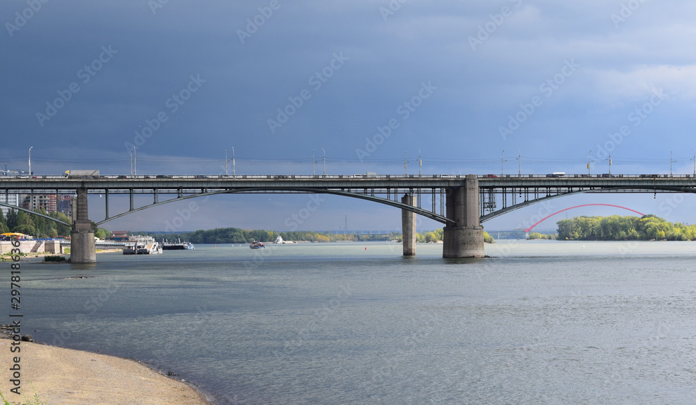 Automobile bridge over the Ob river in the city of Novosibirsk