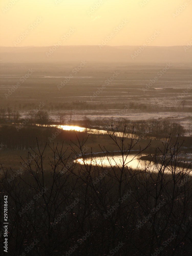 冬の釧路湿原の夕方 Stock Photo Adobe Stock