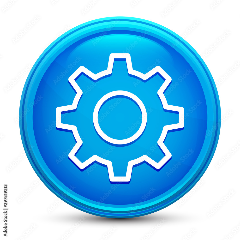 Settings icon glass shiny blue round button isolated design vector illustration