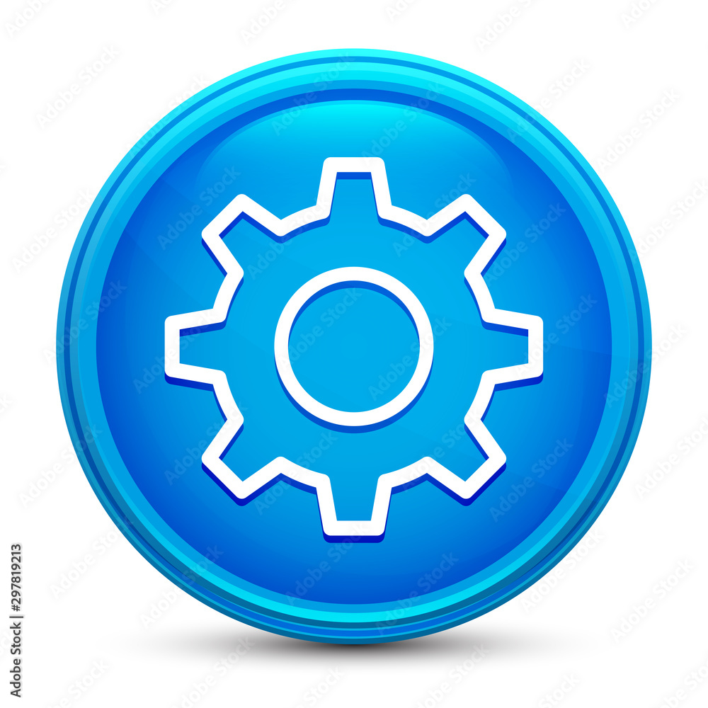 Settings icon glass shiny blue round button isolated design vector illustration Settings icon glass shiny blue round button isolated design vector illustration