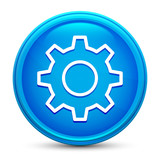 Settings icon glass shiny blue round button isolated design vector illustration