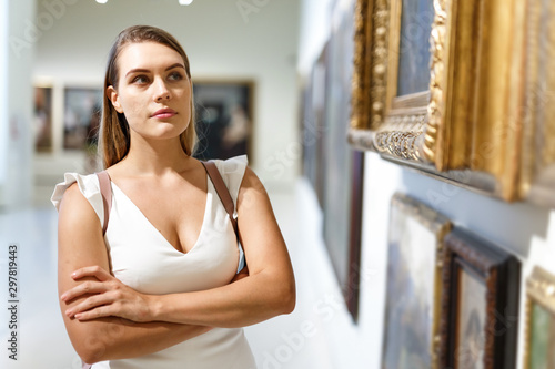 Free Download Woman visiting painting exhibition - GFXLoad