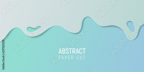 Abstract paper cut slime background. Banner with slime abstract background with cyan blue paper cut waves. Vector illustration.