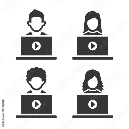 Video Blogger Icons Set on White Background. Vector