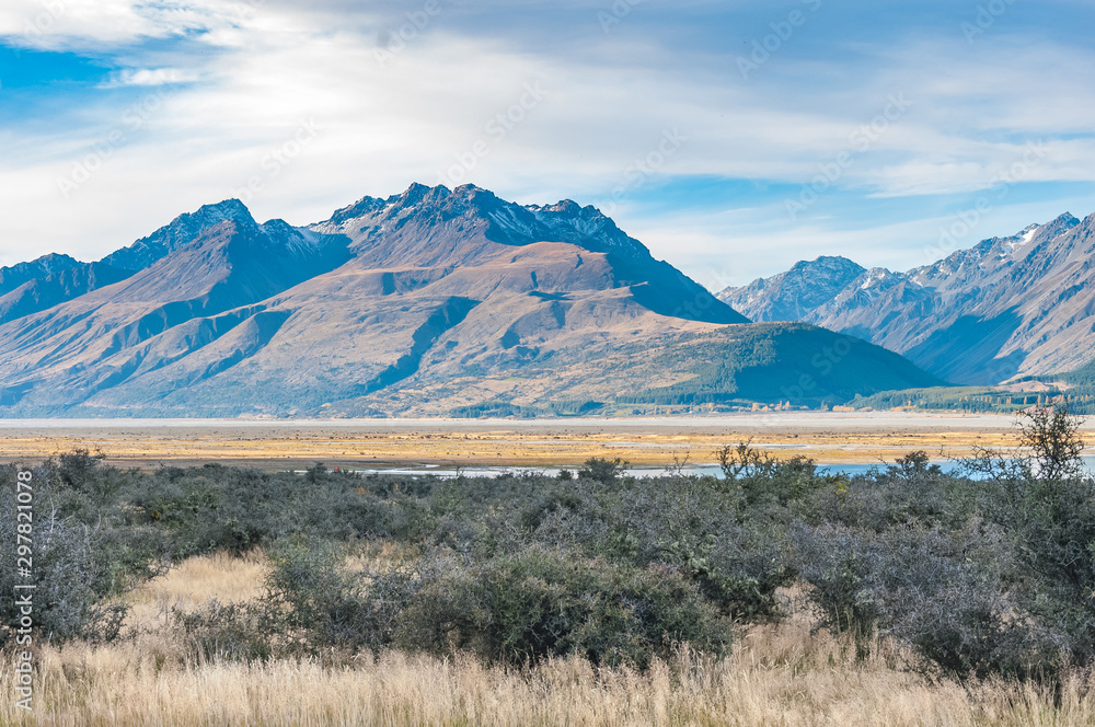 New Zealand scenic mountain landscape shot at Mount Cook National Park. New Zealand scenic mountain landscape shot at Mount Cook National Park.
