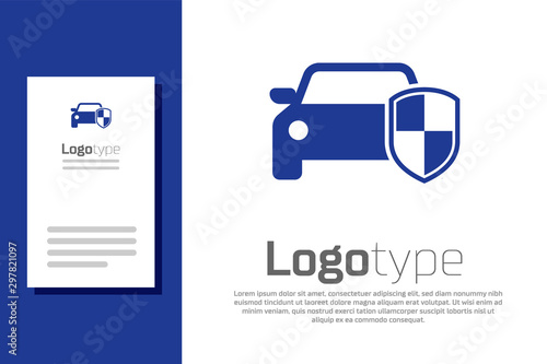 Blue Car protection or insurance icon isolated on white background. Protect car guard shield. Safety badge vehicle icon. Security auto label. Logo design template element. Vector Illustration