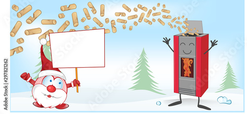 stove christmas mascot with santa claus cartoon