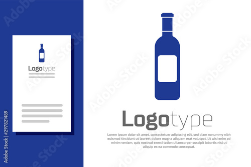 Blue Bottle of wine icon isolated on white background. Logo design template element. Vector Illustration