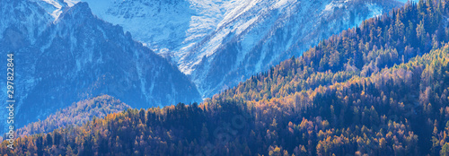 Panoramic view of autumn nature. Hillside, natural background. photo