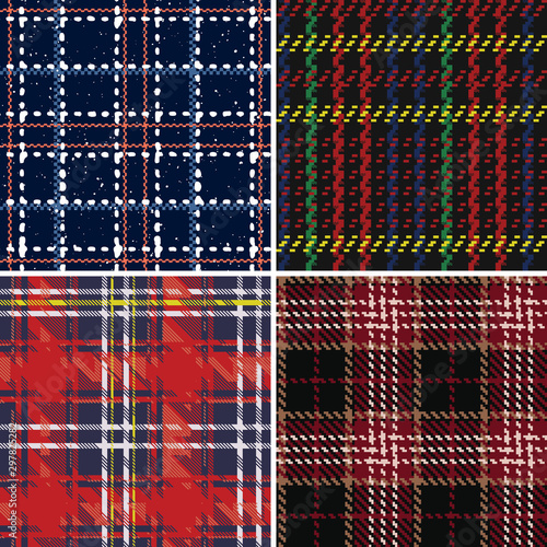 Grunge tartan plaid abstract vector seamless pattern collection