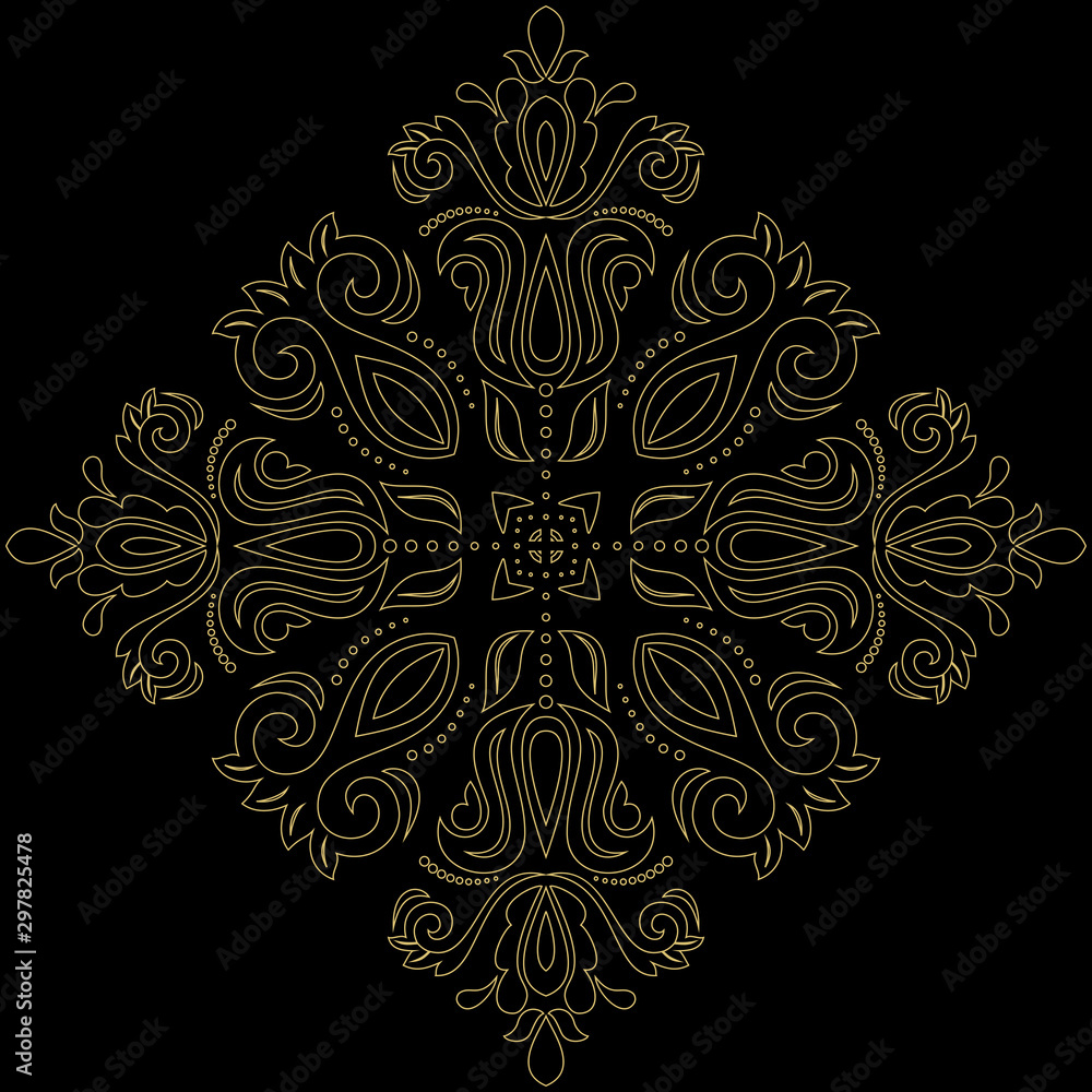 Oriental vector pattern with arabesques and floral elements. Traditional classic black and golden ornament. Vintage pattern with arabesques Oriental vector pattern with arabesques and floral elements. Traditional classic black and golden ornament. Vintage pattern with arabesques