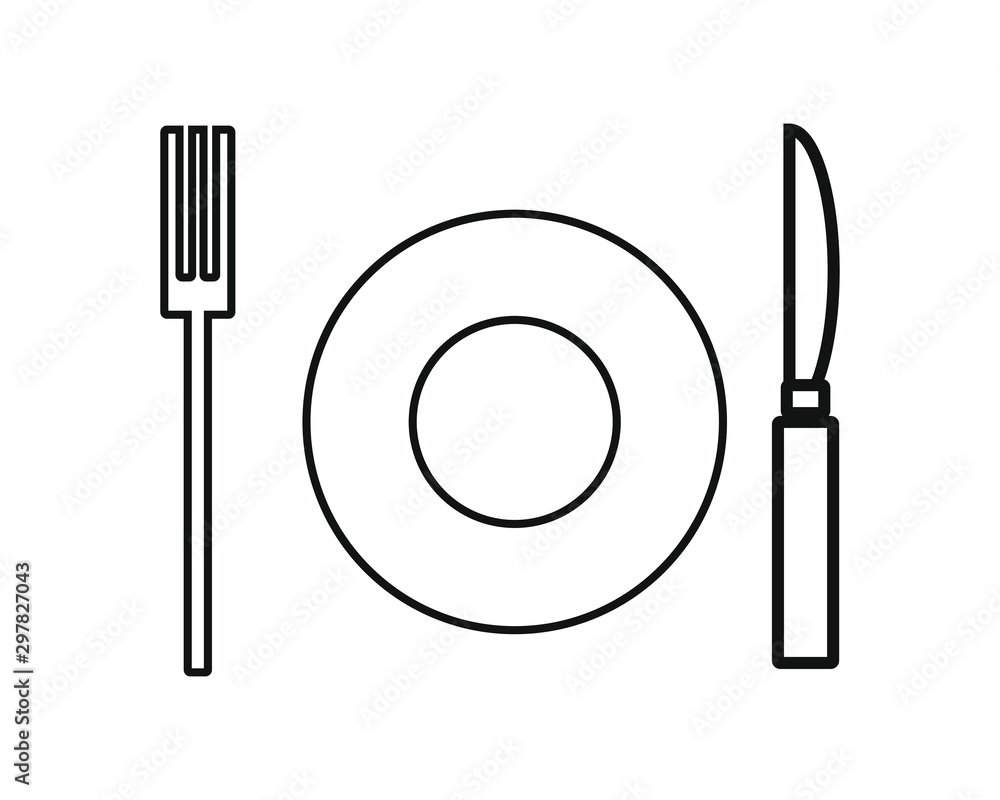 simple vector icon, with fork and knife plate shape simple vector icon, with fork and knife plate shape