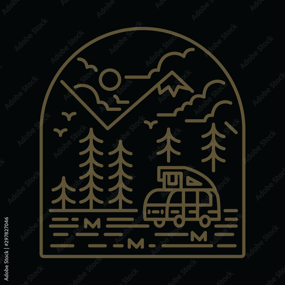 Camping Van Nature Mountain Graphic Illustration Vector Art T-shirt Design