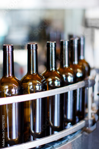 Glass bottles in bottling machine