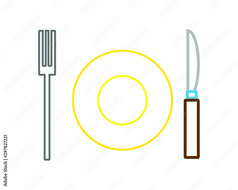 simple vector icon, with fork and knife plate shape simple vector icon, with fork and knife plate shape