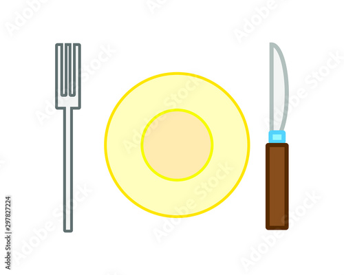 simple vector icon, with fork and knife plate shape