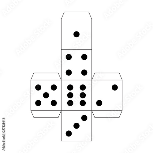 Dice paper template. Craft model for games.
