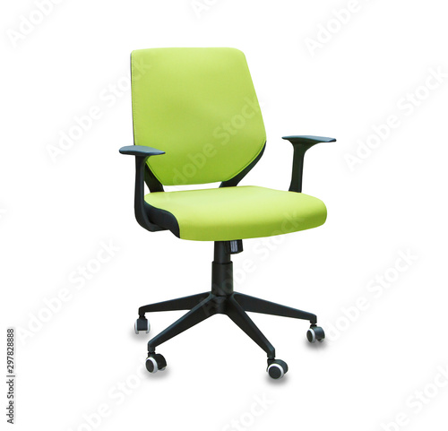 The office chair from green cloth. Isolated over white