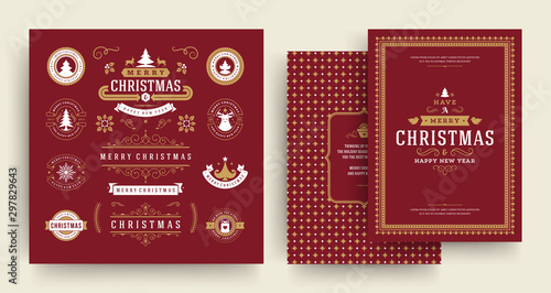 Christmas labels and badges vector design elements set with greeting card template.